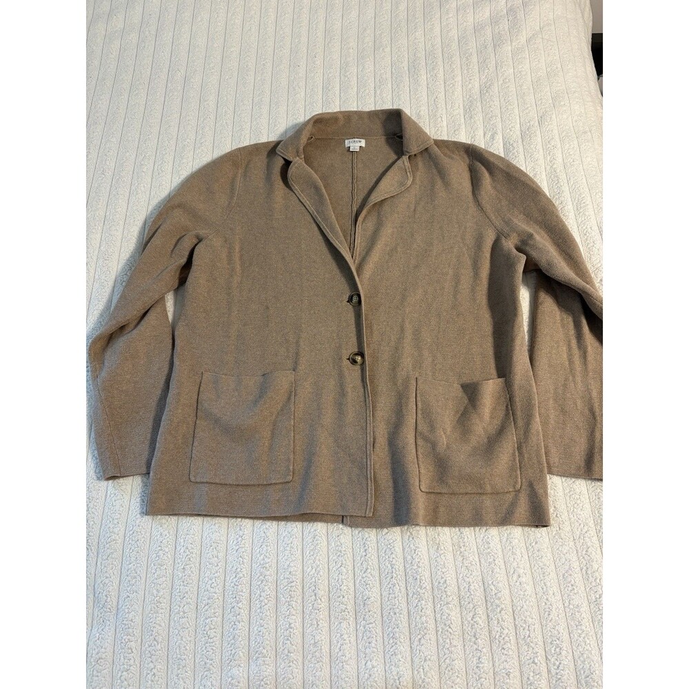 J. Crew Two-Button Sweater Blazer Womens Large Oatmeal Brown 100% Cotton Soft